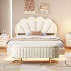 Ensembles de chambre à coucher 2 pièces – Lit plateforme double avec LED et pouf de rangement