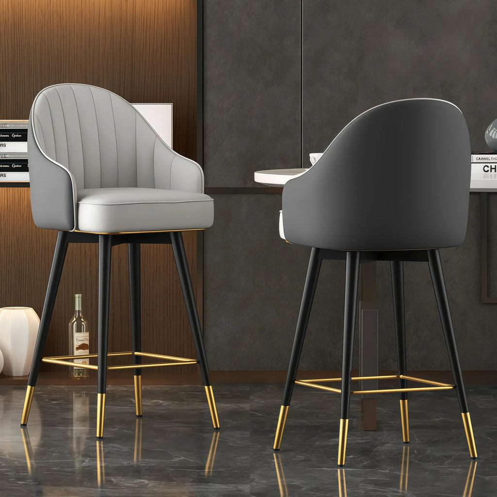 Tabouret de bar pivotant en cuir Art Déco avec assise baquet rembourrée