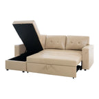 Canapé d'angle réversible convertible avec lit gigogne, méridienne avec rangement dissimulé et pieds durables