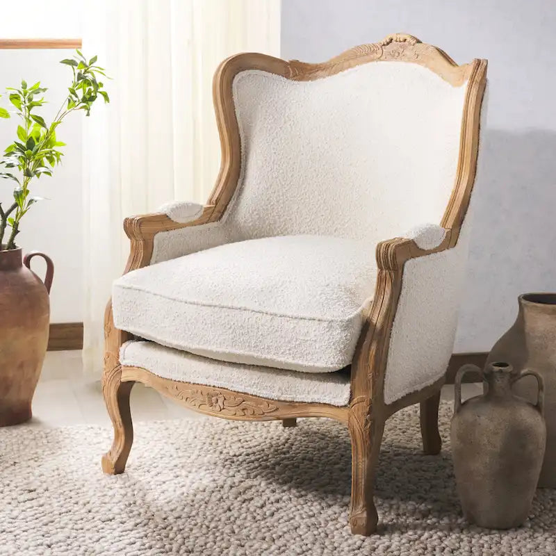 Fauteuil à oreilles Kali en chêne et lin naturel SAFAVIEH Couture - 34Lx34Px40H