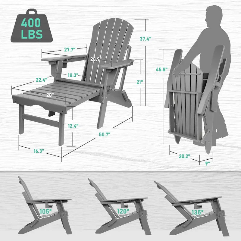 Chaise Adirondack pliante et réglable Vrakae avec repose-pieds