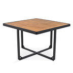 Ensemble de salle à manger de patio en bois d'acacia de 18 pièces, 8 chaises coussinées et 8 poufs et 2 tables carrées