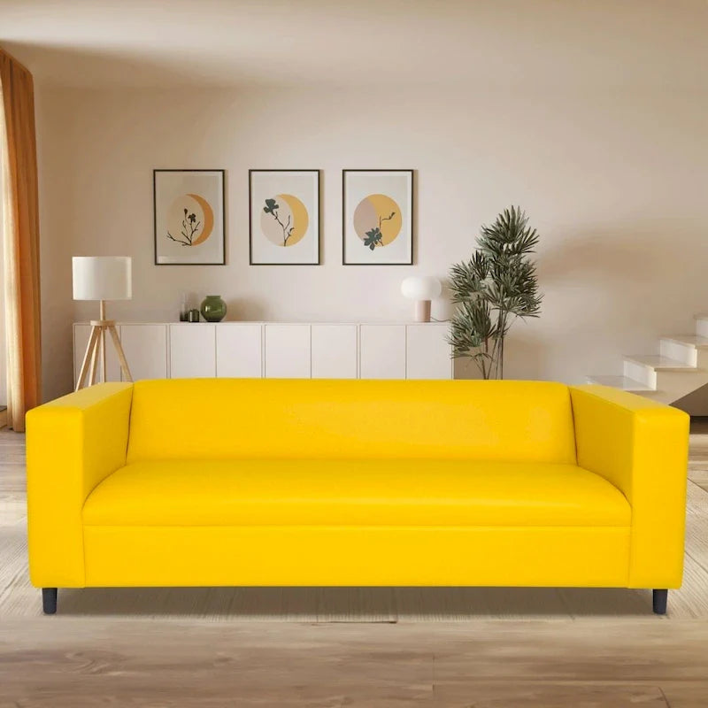 Coast to Coast Sofas Canapé trois places de style Mid-Century en similicuir avec cadre en bois massif et rembourrage
