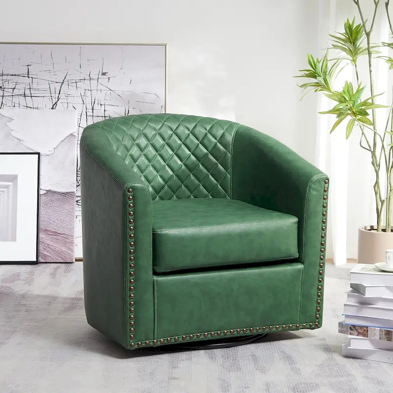 Fauteuil pivotant rond en similicuir capitonné KINWELL, 73,6 cm de large