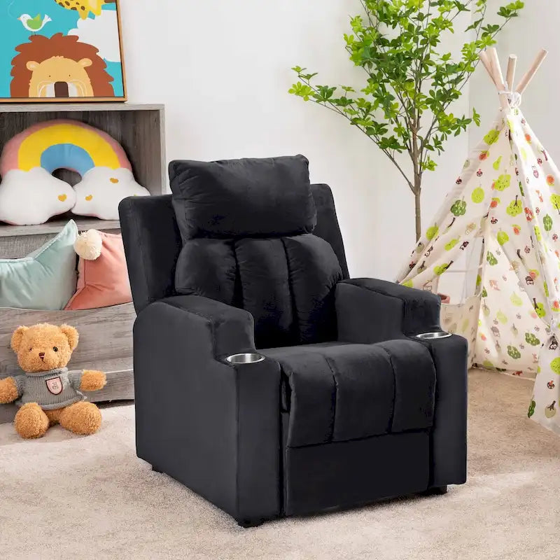 Fauteuil inclinable de luxe pour enfants avec repose-pieds, appuie-tête et 2 porte-gobelets, en microfibre, pour les enfants de 3 ans et plus