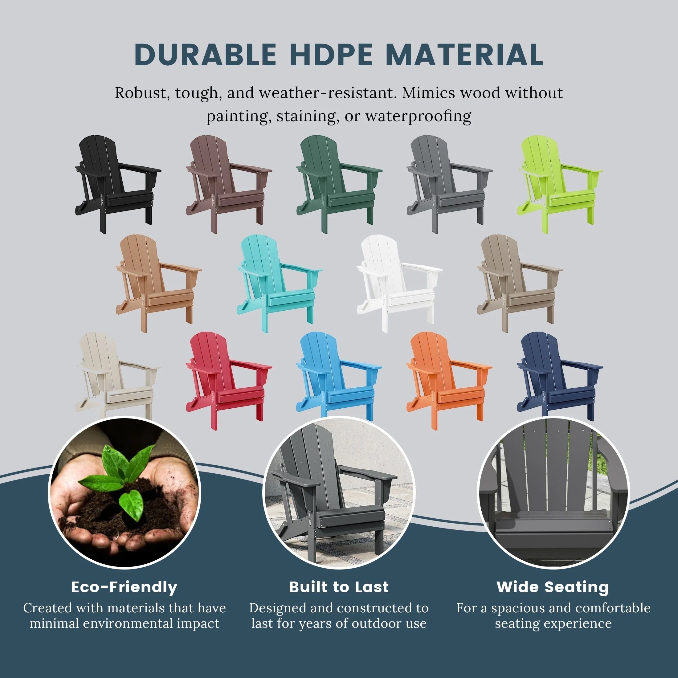 Chaise Adirondack pliante de patio d'extérieur tout temps résistante à la décoloration Polytrends Laguna