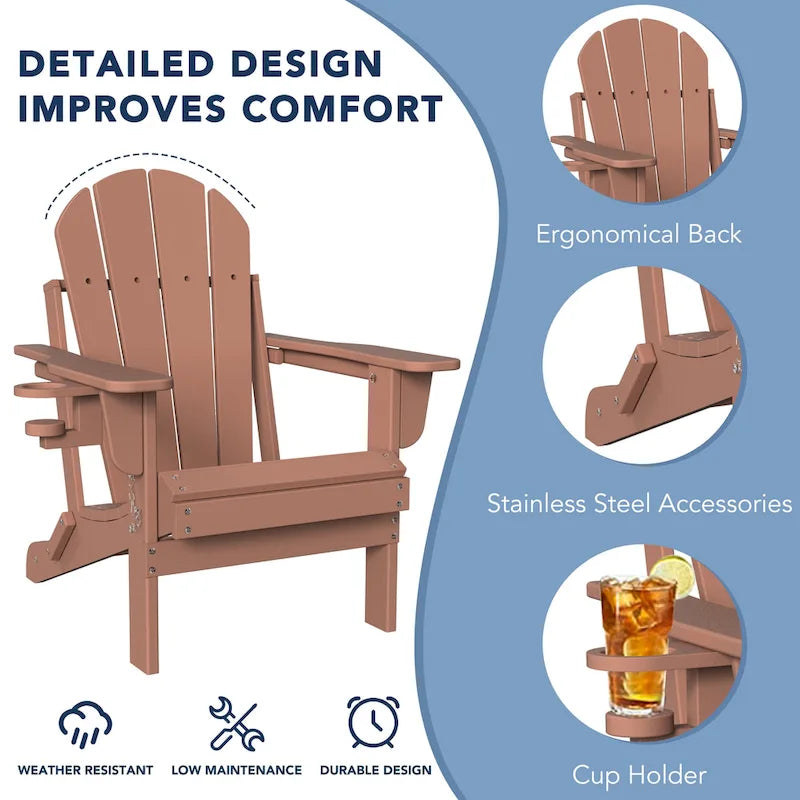 Chaise Adirondack pliable d'extérieur avec porte-gobelet
