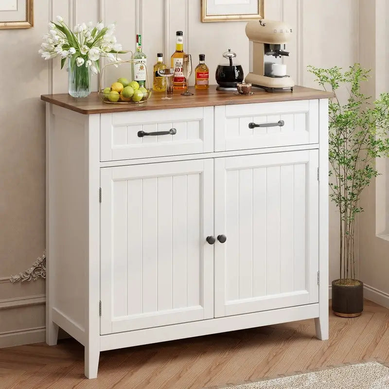 Buffet de cuisine avec 2 tiroirs, meuble de rangement, console de café, meuble d'entrée en bois avec placard à double porte