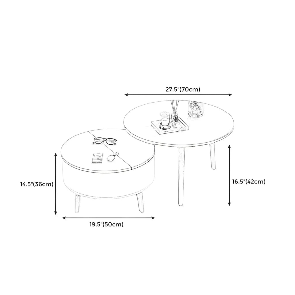Table basse ronde en bois noir et blanc moderne avec rangement