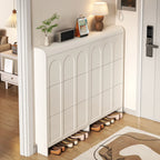 Meuble de rangement pour chaussures en bois blanc à 3 niveaux et à façade abattante Slim