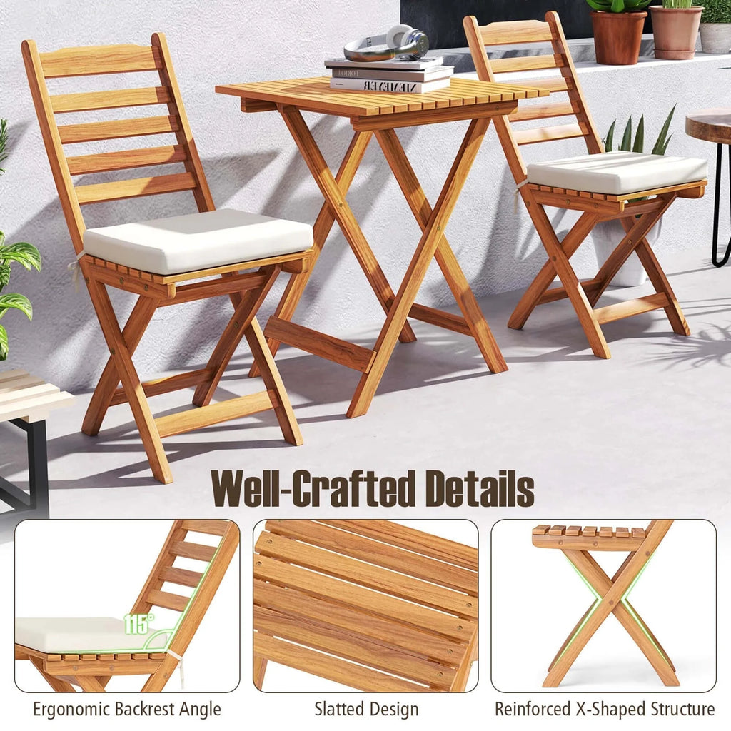 Ensemble de bistrot pliant 3 pièces Patiojoy avec coussins d'assise amovibles - Voir les détails