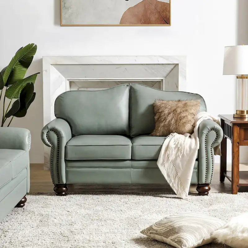 Canapé Angel Transitional en Cuir Véritable avec Dossier Capitonnée par HULALA HOME