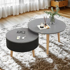 Table basse ronde en bois noir et blanc moderne avec rangement