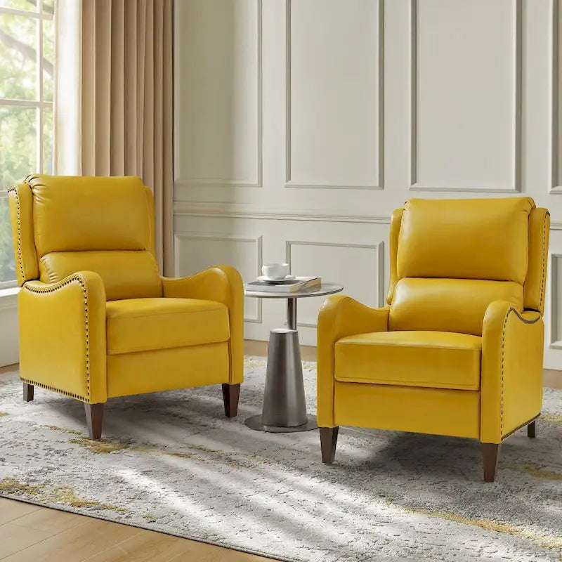 Fauteuil inclinable Brigida moderne en cuir véritable avec clous décoratifs et repose-pieds réglable (lot de 2) par HULALA HOME