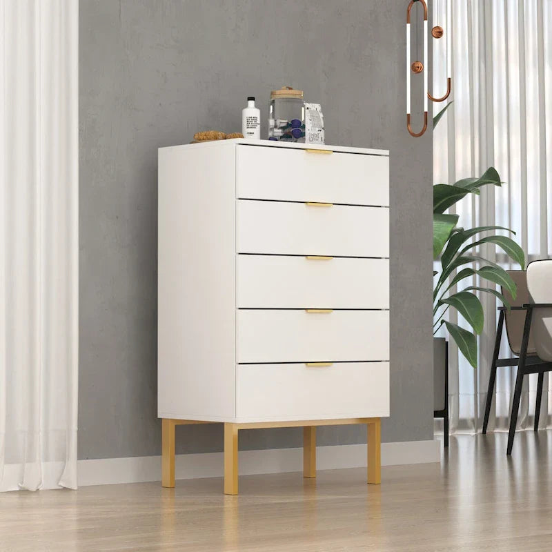 Commode à 5 tiroirs avec table de chevet et meuble de rangement 60 cm L Blanc/Noir