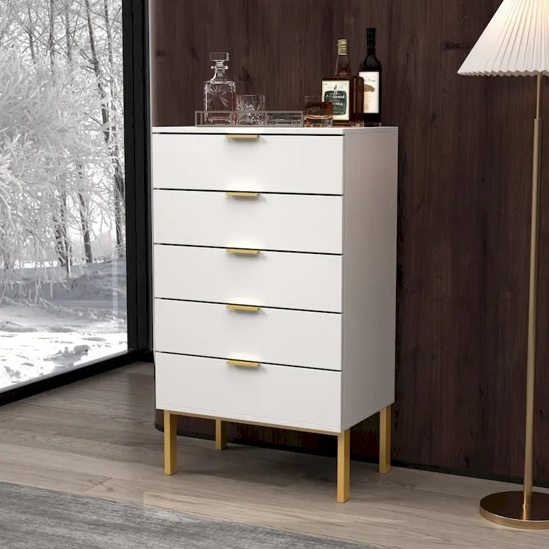 Commode à 5 tiroirs avec table de chevet et meuble de rangement 60 cm L Blanc/Noir