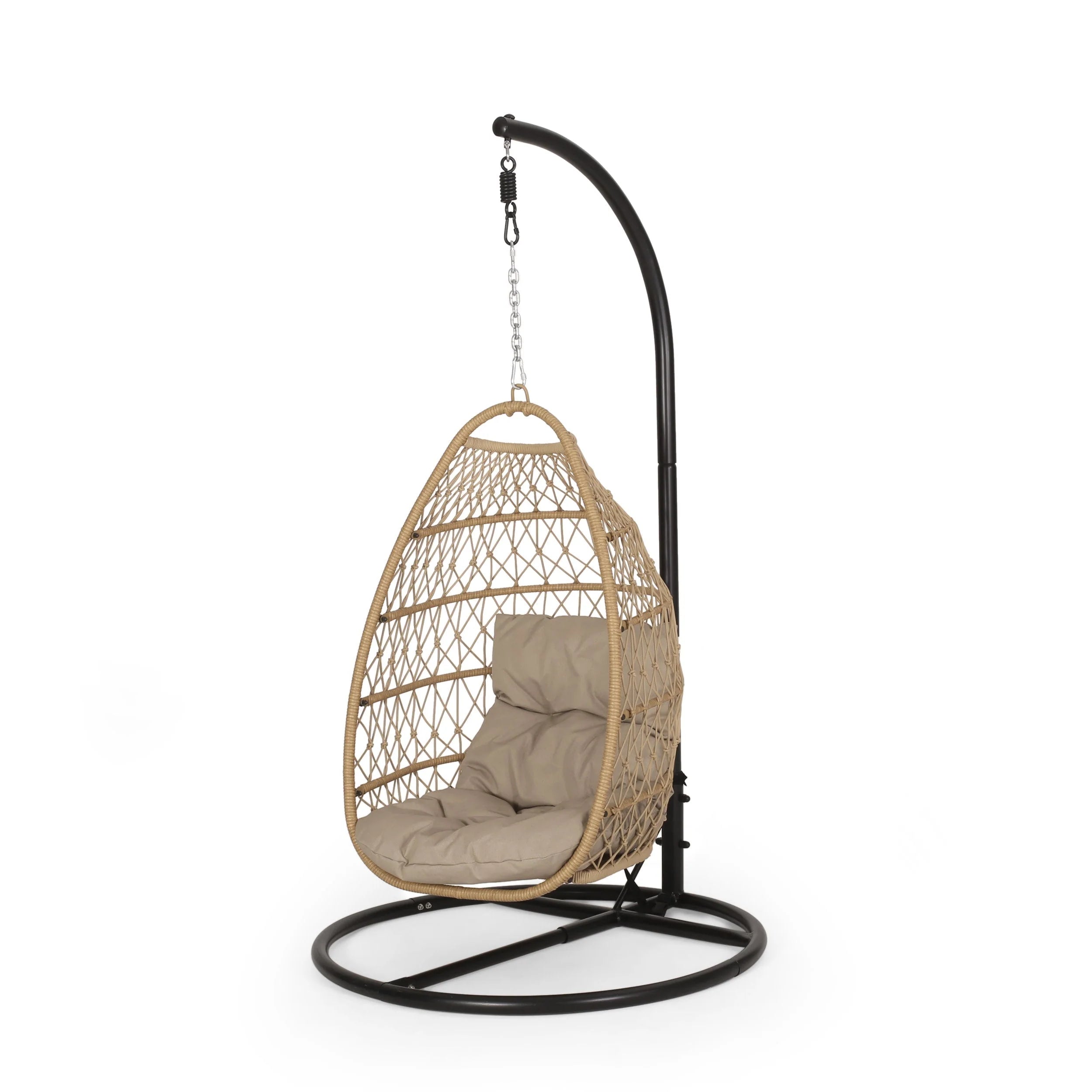 Chaise suspendue pliable d'extérieur Coloma en osier et corde avec support