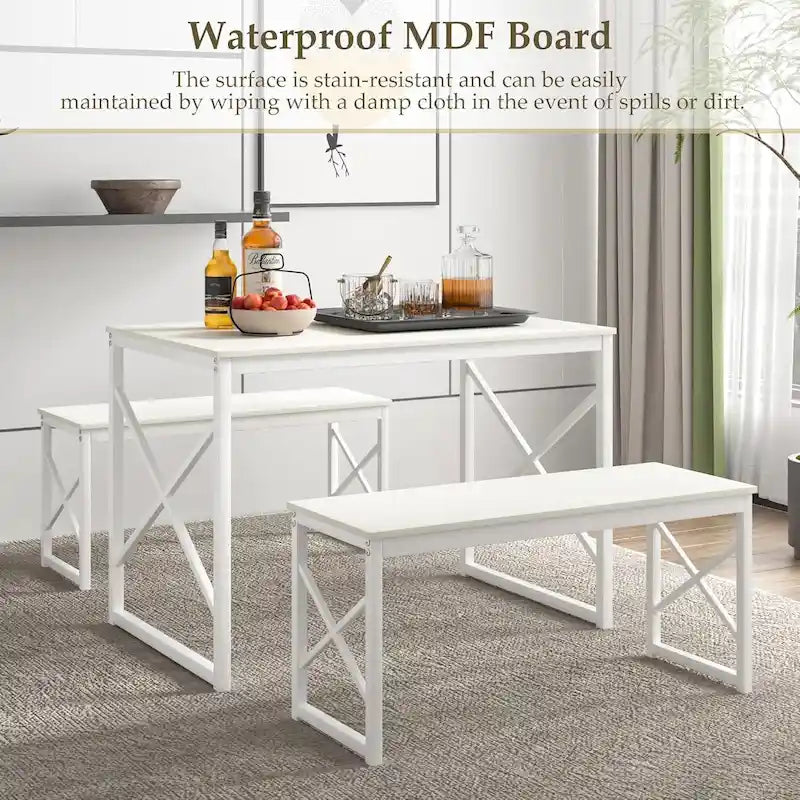 Table à manger 3 pièces VECELO avec banc, ensemble de table de salle à manger pour 4-6 personnes, table de cuisine avec 2 bancs, ensemble de table à manger
