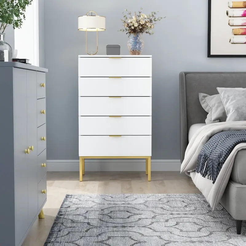 Commode à 5 tiroirs avec table de chevet et meuble de rangement 60 cm L Blanc/Noir