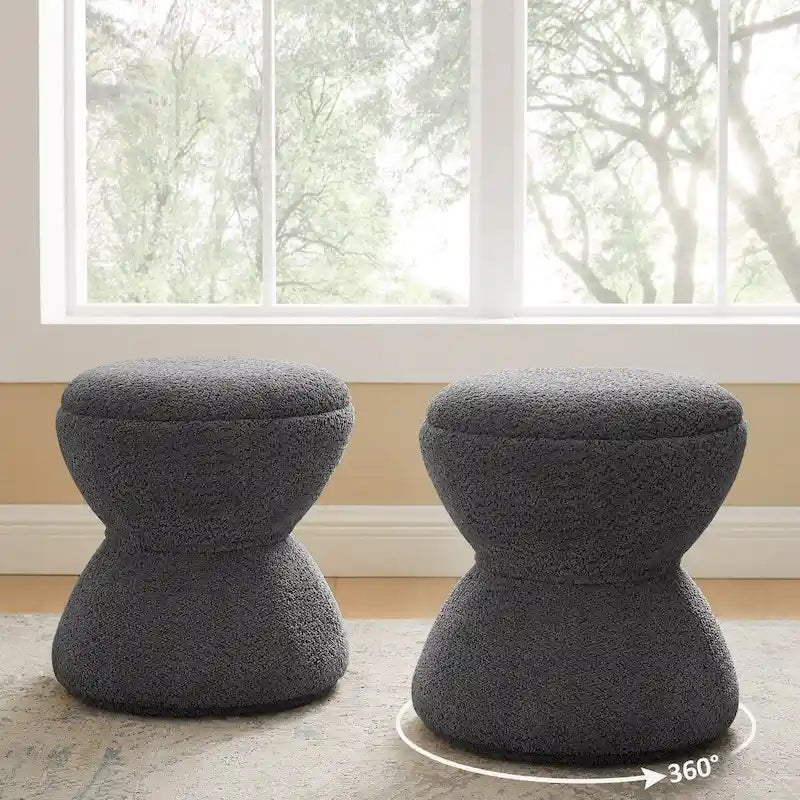 VANOMi Ottoman rembourré Boucle Djembe avec base pivotante, pouf, tabouret de coiffeuse pivotant pour salon, dressing (lot de 2)