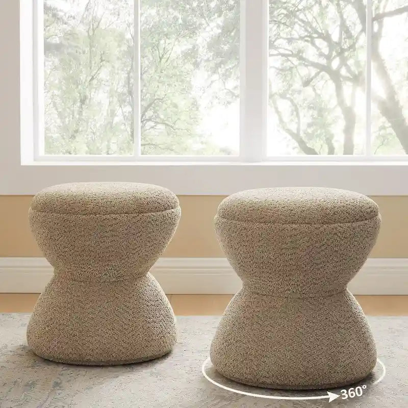 VANOMi Ottoman rembourré Boucle Djembe avec base pivotante, pouf, tabouret de coiffeuse pivotant pour salon, dressing (lot de 2)