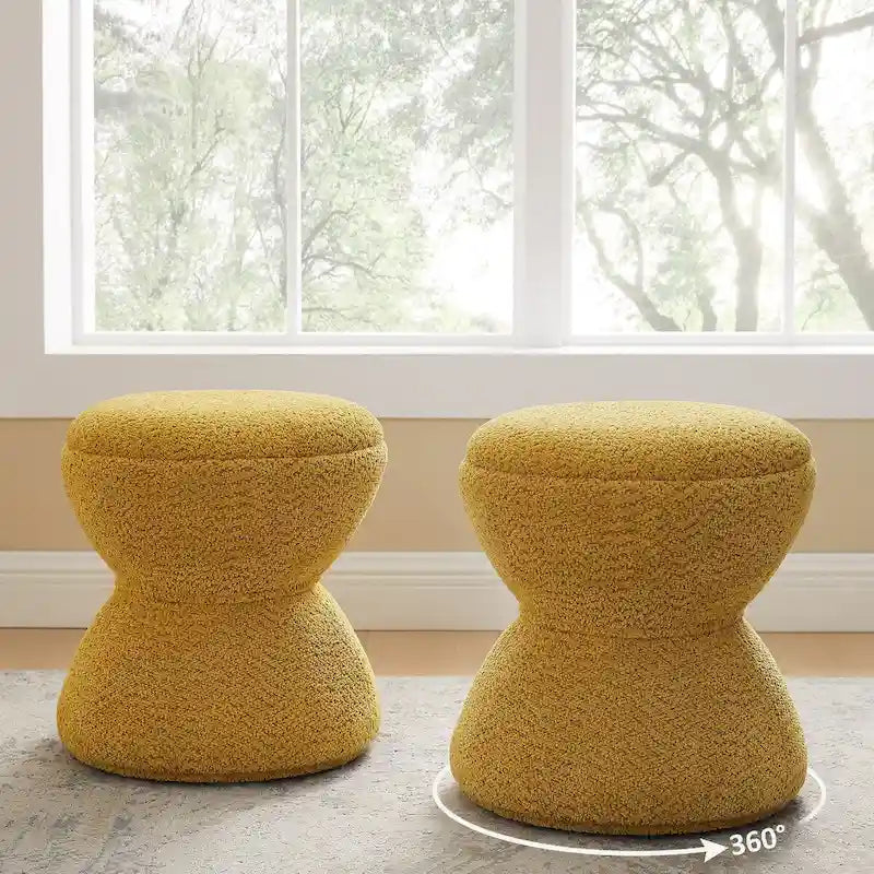 VANOMi Ottoman rembourré Boucle Djembe avec base pivotante, pouf, tabouret de coiffeuse pivotant pour salon, dressing (lot de 2)