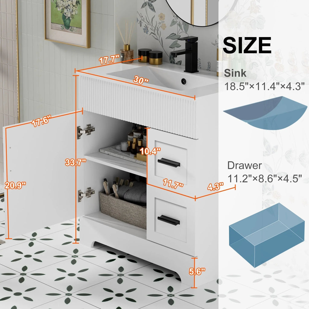 Meuble-lavabo Wavy Line 30/36/48 avec évier et robinet