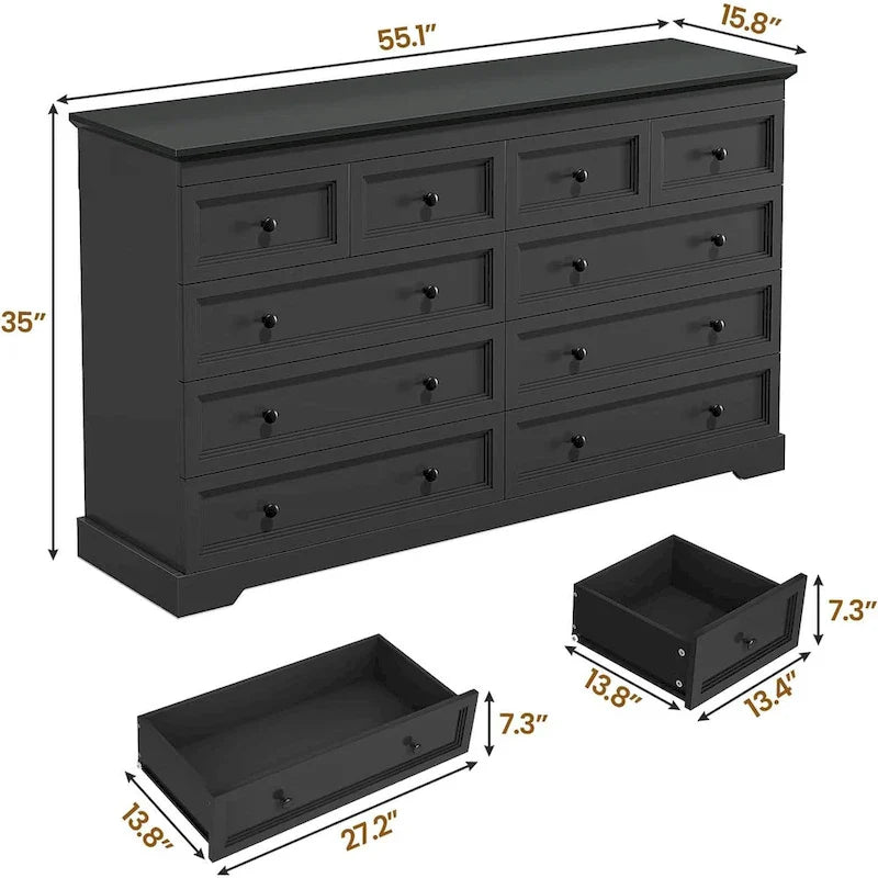 Commode à 10 tiroirs, 55 grands tiroirs, Commode et chiffonnier en bois