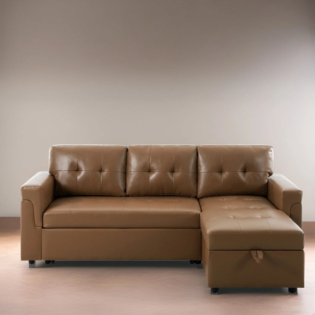 Canapé d'angle réversible convertible avec lit gigogne, méridienne avec rangement dissimulé et pieds durables