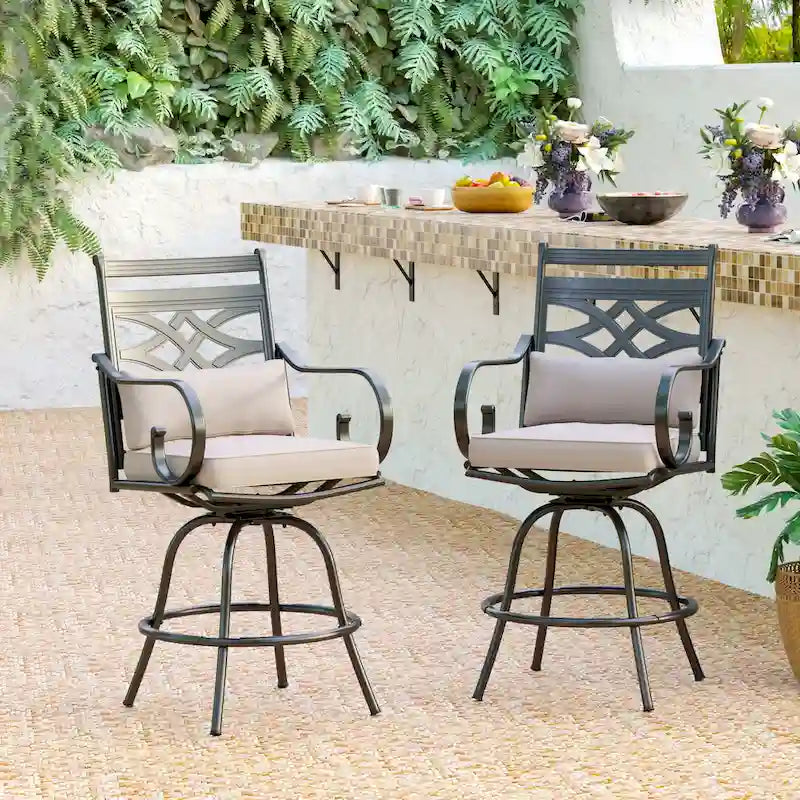 Lot de 4 tabourets de bar pivotants en métal avec coussins pour l'extérieur