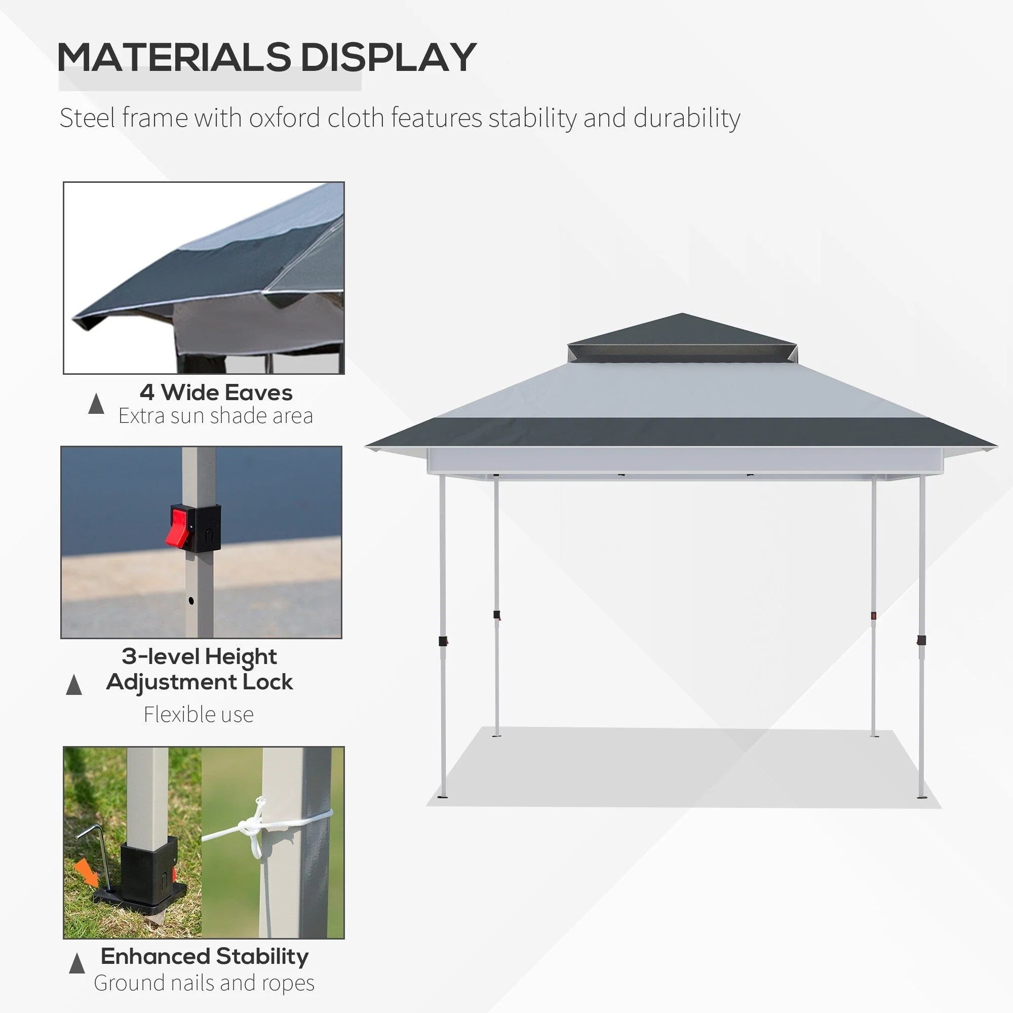 Outsunny Tonnelle Pop Up 3,6 x 3,6 m, Tente Pliante Instantanée avec Murs Latéraux en Maille Filet, Hauteur Réglable sur 3 Niveaux