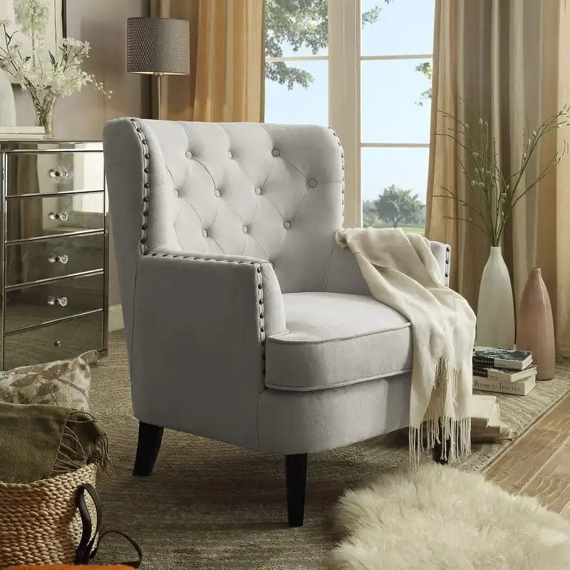 Fauteuil d'appoint capitonné à oreilles large de 76 cm en velours/lin Mignon de Moser Bay