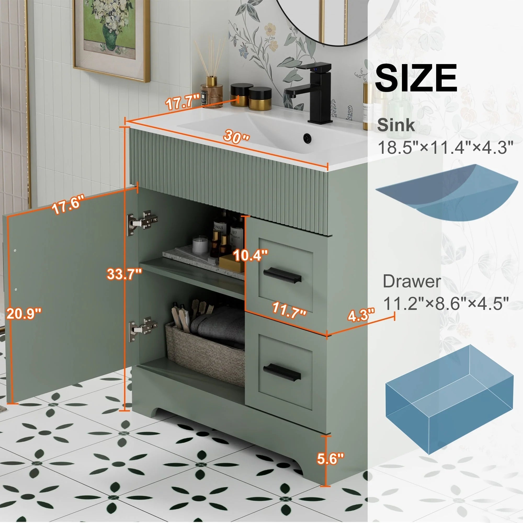 Meuble-lavabo Wavy Line 30/36/48 avec évier et robinet
