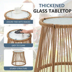 Ensemble de bistro 3 pièces pour terrasse, salon de jardin en rotin d'extérieur avec table en verre et 2 fauteuils larges, coussins d'assise