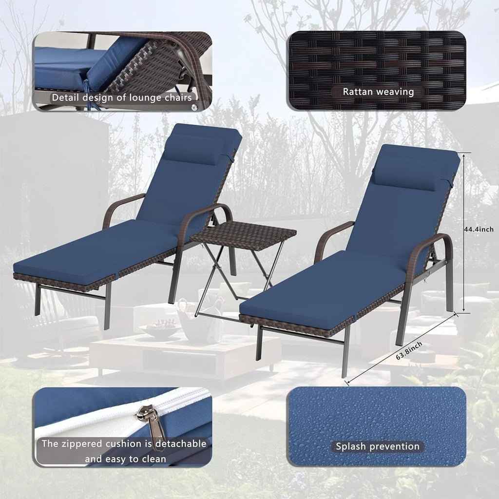 Kullavik – Ensemble de 3 chaises longues d'extérieur