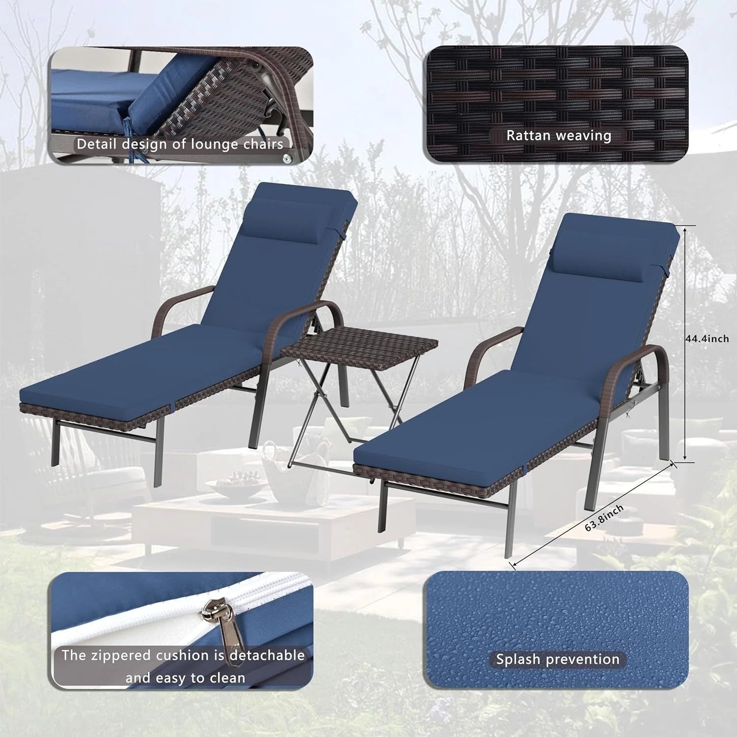 Kullavik – Ensemble de 3 chaises longues d'extérieur