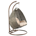 LeisureMod Fauteuil suspendu œuf 2 places avec support - Balançoire hamac de patio en rotin osier intérieur/extérieur avec coussins