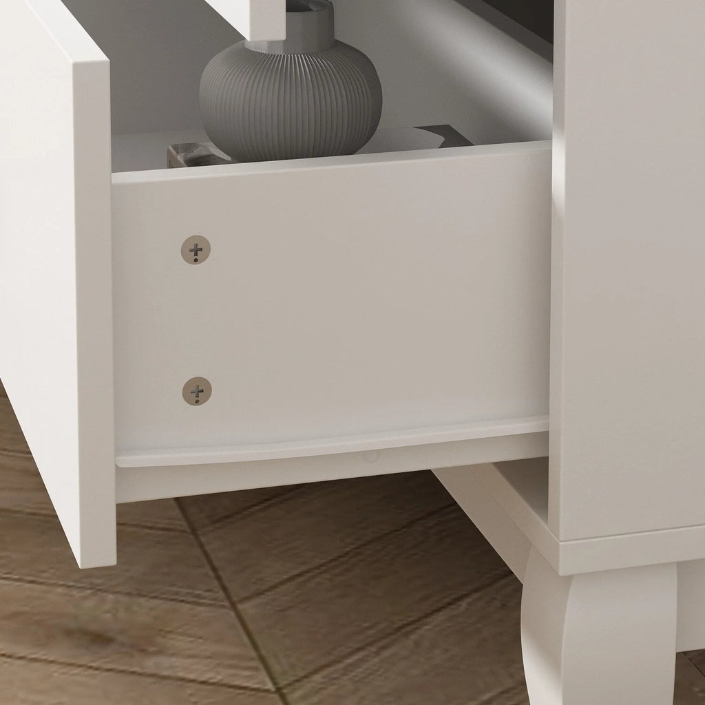 Commode double Timechee à 6 tiroirs, 120 cm de large, pieds en bois massif, finition laquée