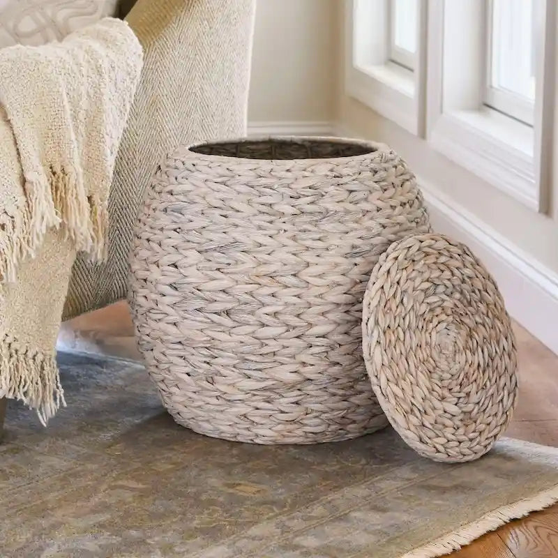 Table d'appoint avec panier de rangement en osier tressé à la main Household Essentials - 17,0 L x 17,0 l x 19,0 H