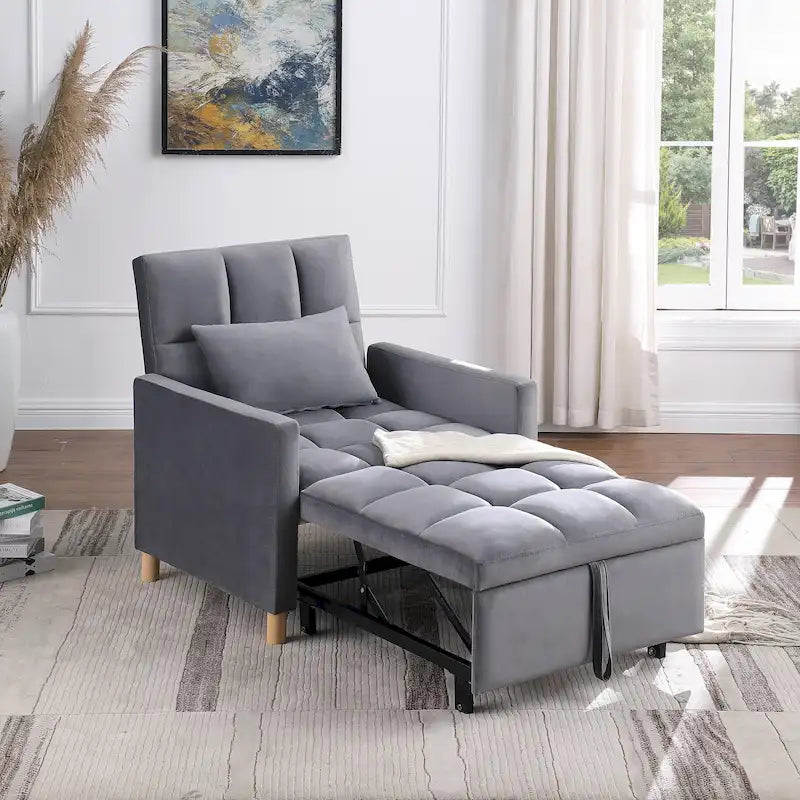 Chaise longue convertible 3-en-1 en lit, noir