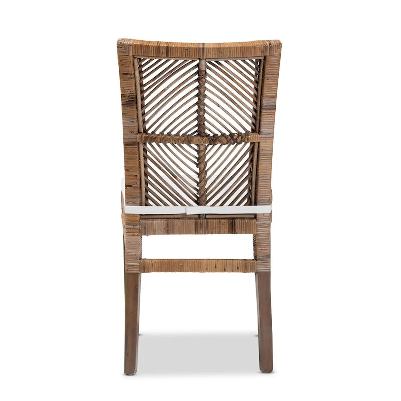 Chaise de salle à manger Laluna en rotin/acajou bohème moderne avec coussin