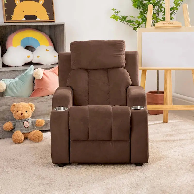 Fauteuil inclinable de luxe pour enfants avec repose-pieds, appuie-tête et 2 porte-gobelets, en microfibre, pour les enfants de 3 ans et plus