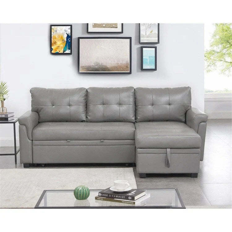 Canapé d'angle réversible convertible avec lit gigogne, méridienne avec rangement dissimulé et pieds durables