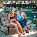 Fauteuil Double Papasan avec Coussin, en Rotin PE Résistant aux Intempéries et Cadre en Métal pour Intérieur et Extérieur