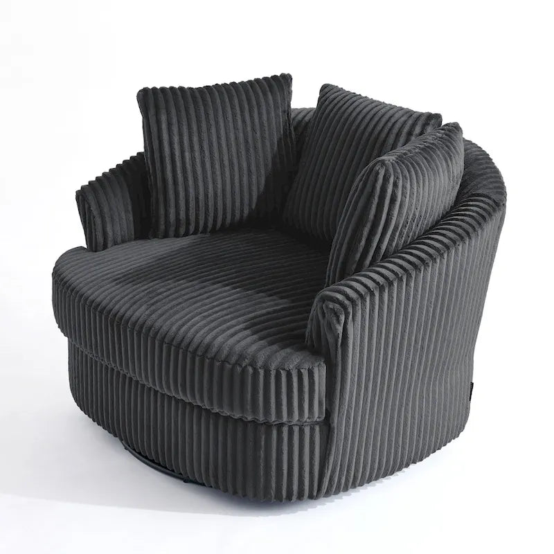 Lot de 2 fauteuils pivotants ronds surdimensionnés en velours côtelé moelleux de 43 po avec oreillers