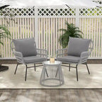 Ensemble de bistro 3 pièces pour terrasse, salon de jardin en rotin d'extérieur avec table en verre et 2 fauteuils larges, coussins d'assise