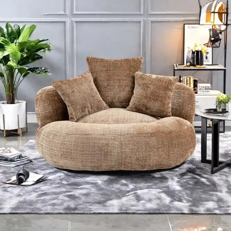 Canapé paresseux à dossier haut en chenille avec 3 oreillers et pouf géant