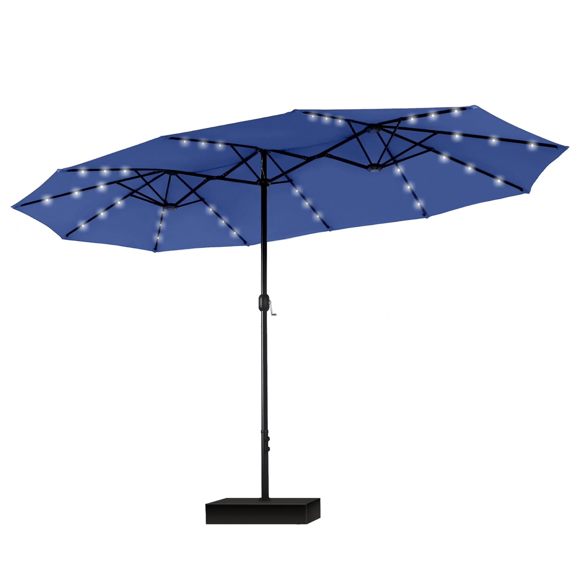 MAISON ARTS Parasol de marché extérieur rectangulaire de 4,5 m avec manivelle, double face, lumières LED solaires et base incluse