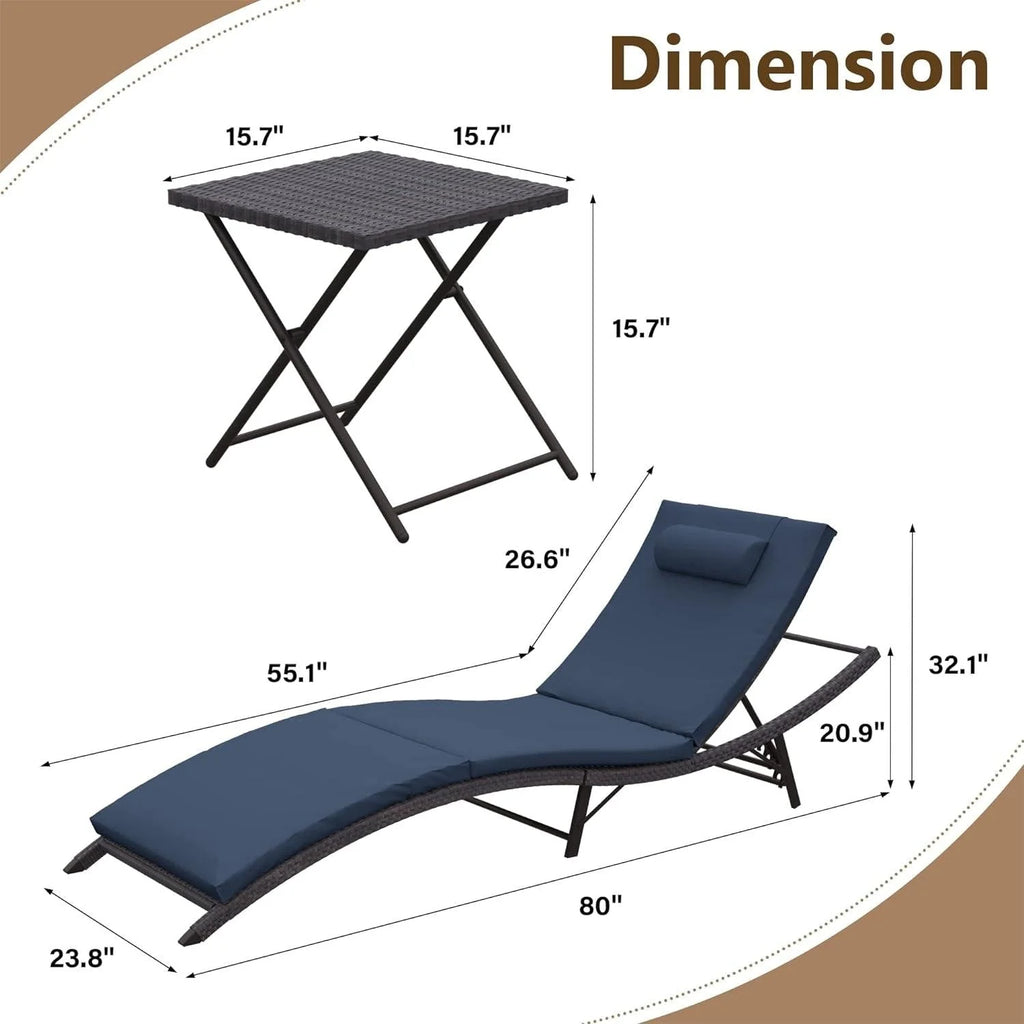Kullavik – Ensemble de 3 chaises longues d'extérieur