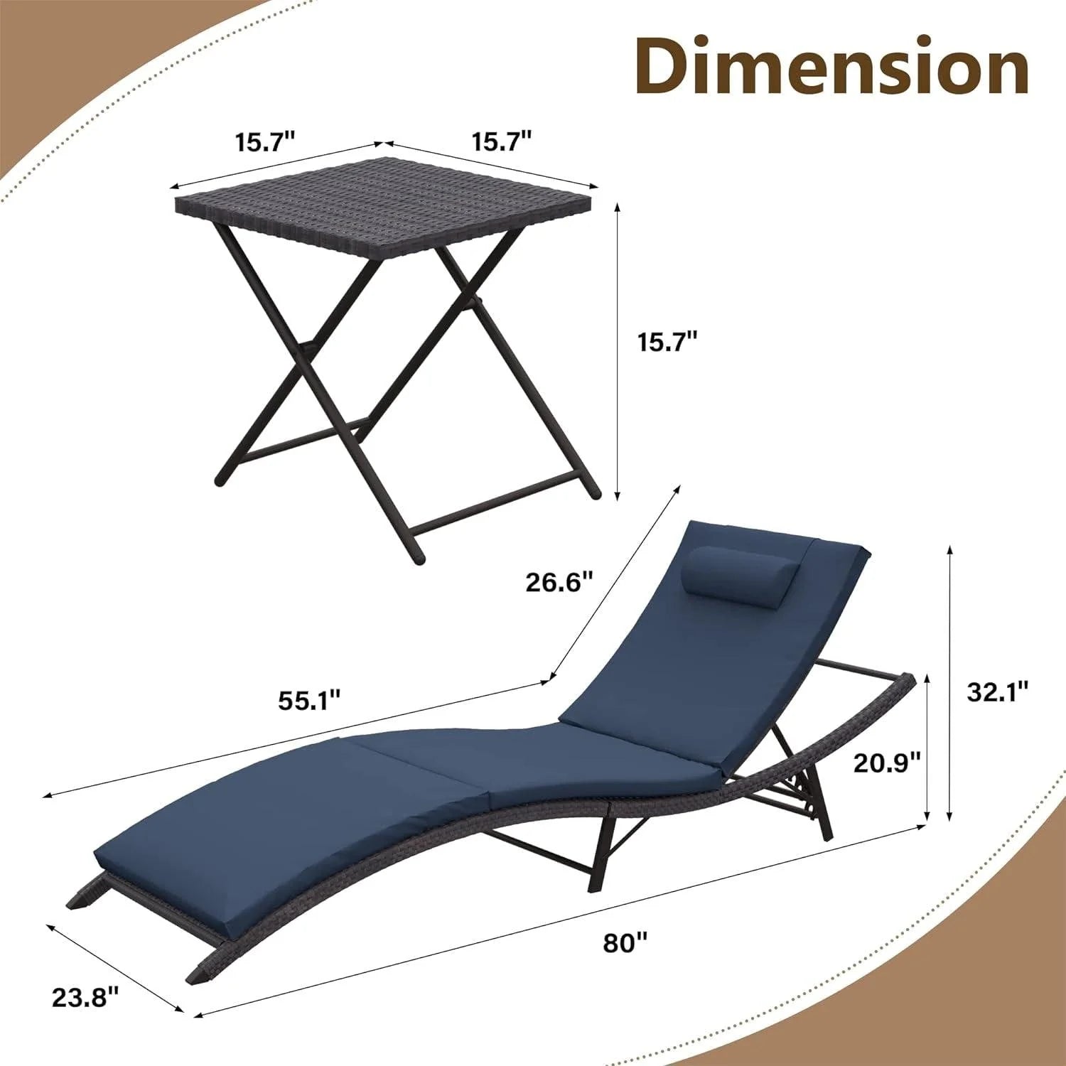 Kullavik – Ensemble de 3 chaises longues d'extérieur